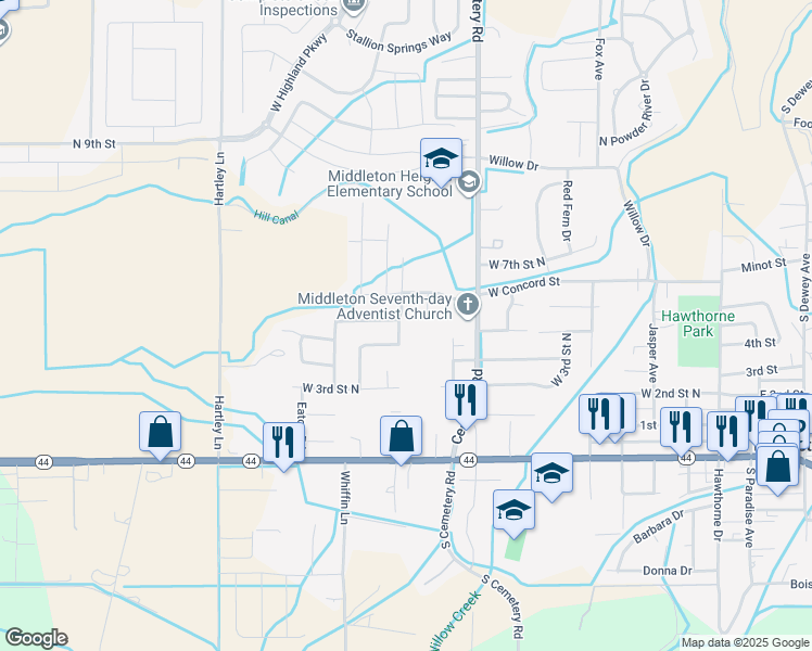 map of restaurants, bars, coffee shops, grocery stores, and more near 436 Southwell Street in Middleton