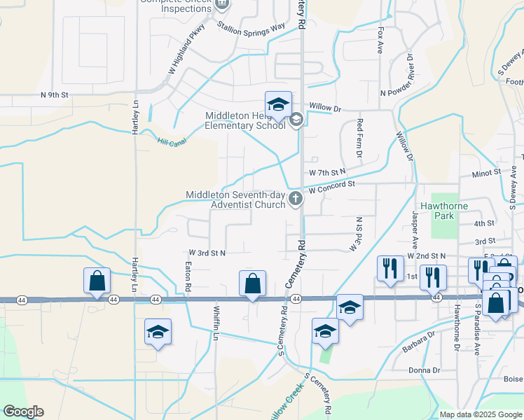 map of restaurants, bars, coffee shops, grocery stores, and more near 436 Southwell Street in Middleton