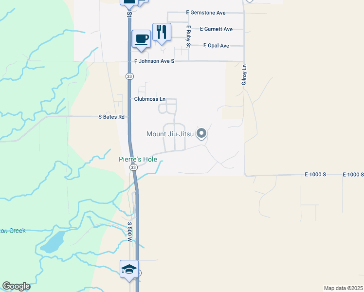map of restaurants, bars, coffee shops, grocery stores, and more near 677 Streamside Street in Driggs