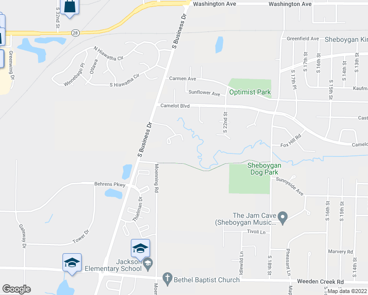 map of restaurants, bars, coffee shops, grocery stores, and more near 2412 Crosscreek Drive in Sheboygan