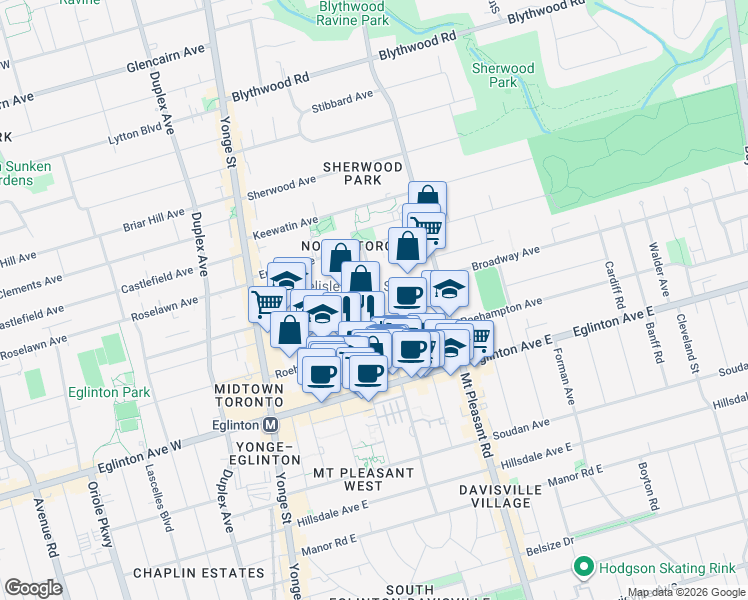 map of restaurants, bars, coffee shops, grocery stores, and more near 200 Redpath Avenue in Toronto