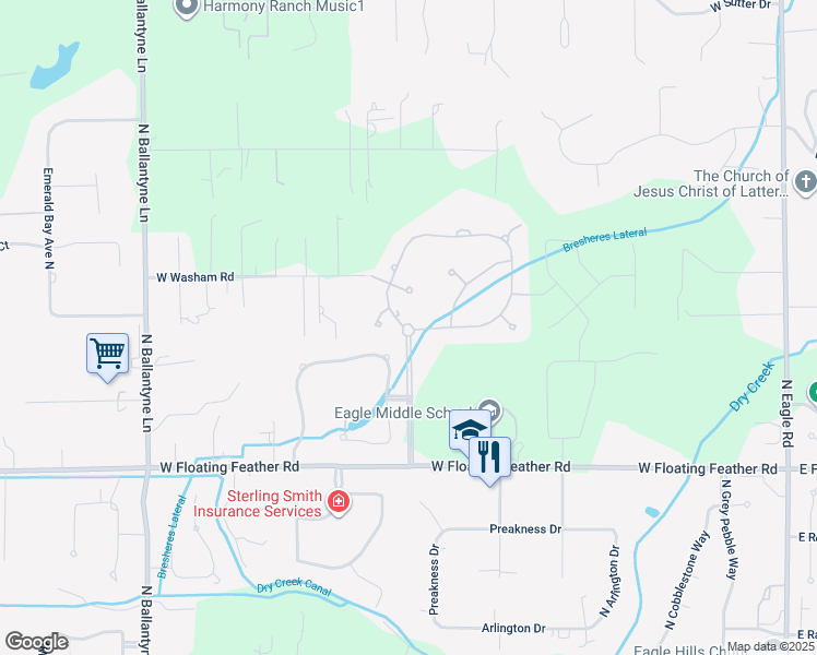 map of restaurants, bars, coffee shops, grocery stores, and more near 1000 West Floating Feather Road in Eagle