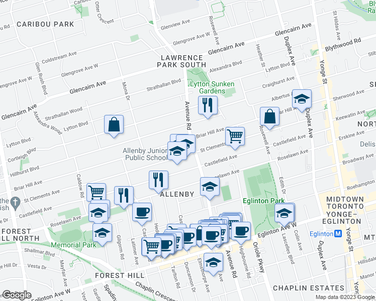 map of restaurants, bars, coffee shops, grocery stores, and more near 370 Saint Clements Avenue in Toronto