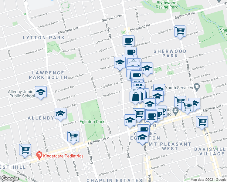 map of restaurants, bars, coffee shops, grocery stores, and more near in Toronto