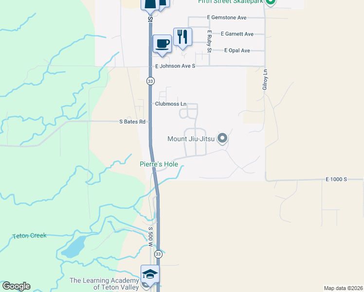 map of restaurants, bars, coffee shops, grocery stores, and more near Creekside Meadows Avenue in Driggs