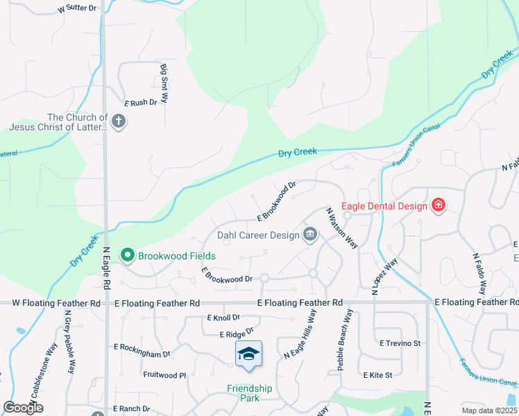 map of restaurants, bars, coffee shops, grocery stores, and more near 777 East Brookwood Drive in Eagle