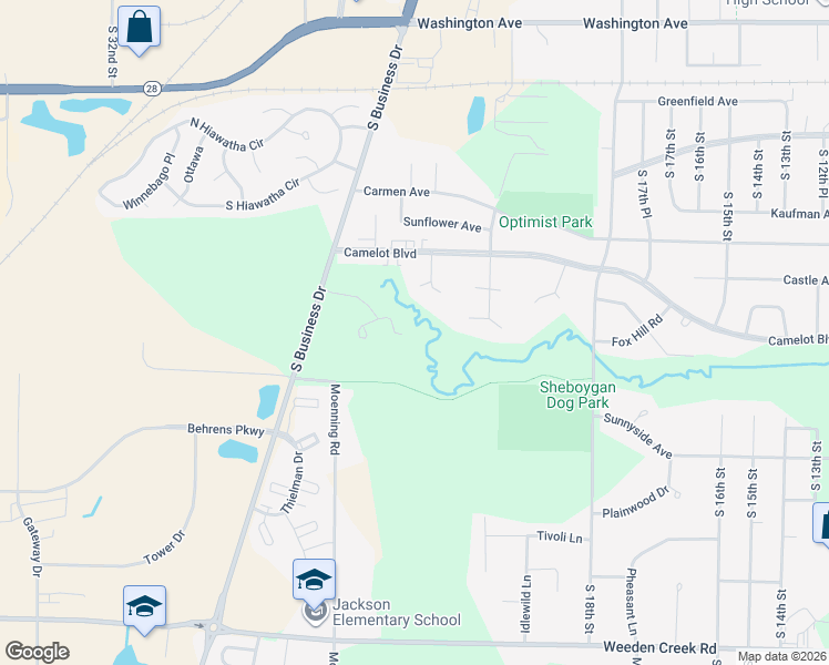 map of restaurants, bars, coffee shops, grocery stores, and more near 2610 Crosscreek Drive in Sheboygan