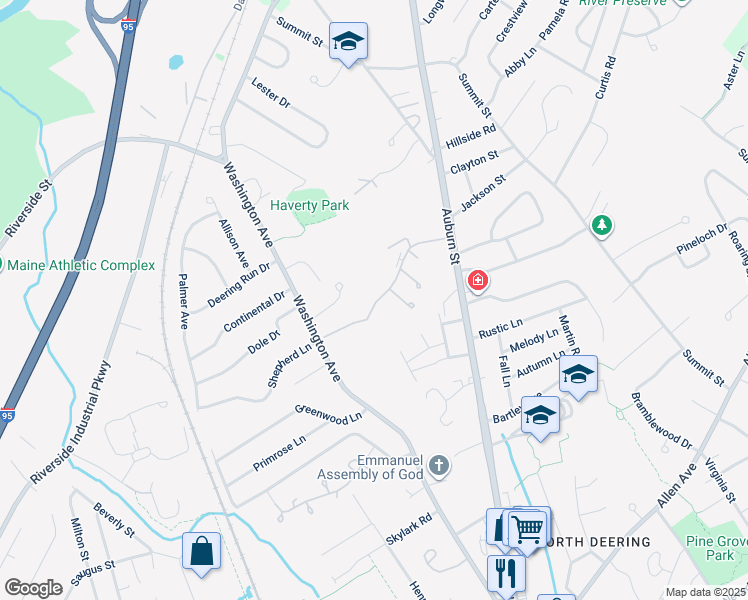 map of restaurants, bars, coffee shops, grocery stores, and more near 24 Parsons Pond Drive in Portland