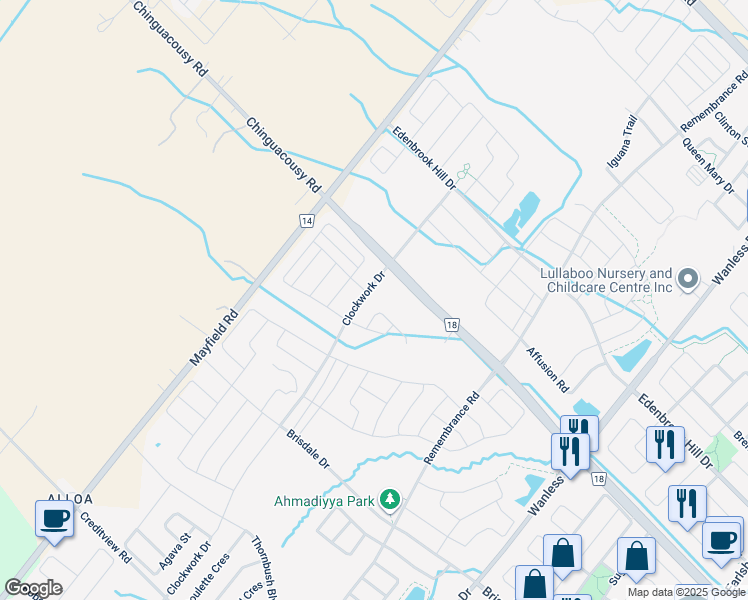 map of restaurants, bars, coffee shops, grocery stores, and more near 11690 Chinguacousy Road in Terra Cotta