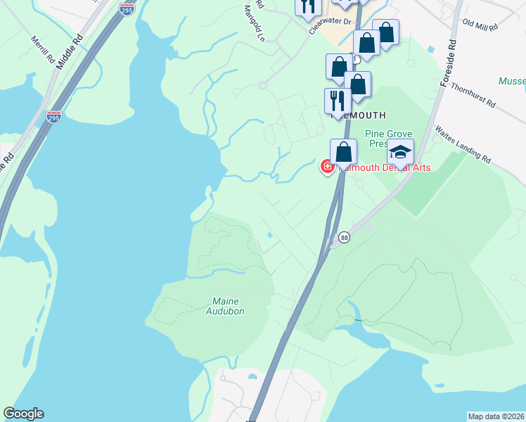 map of restaurants, bars, coffee shops, grocery stores, and more near 34 Hartford Avenue in Falmouth