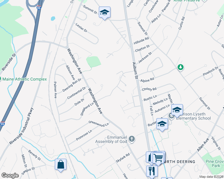 map of restaurants, bars, coffee shops, grocery stores, and more near 24 Parsons Pond Drive in Portland
