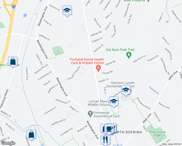 map of restaurants, bars, coffee shops, grocery stores, and more near Huntington North in Portland