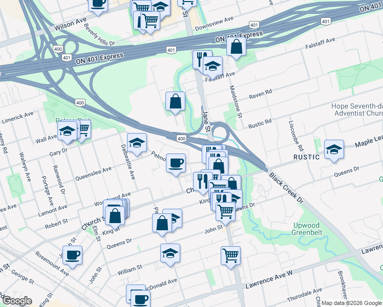 map of restaurants, bars, coffee shops, grocery stores, and more near 21 Boylen Street in Toronto