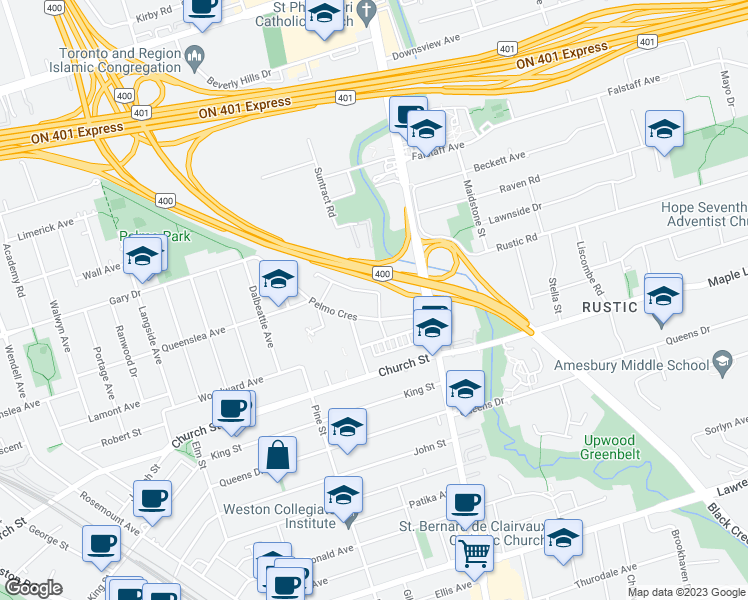 map of restaurants, bars, coffee shops, grocery stores, and more near 20 Boylen Street in Toronto