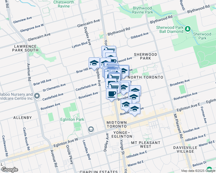 map of restaurants, bars, coffee shops, grocery stores, and more near in Toronto