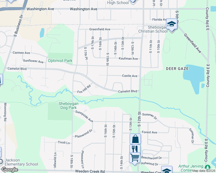 map of restaurants, bars, coffee shops, grocery stores, and more near 1366 Kings Court in Sheboygan