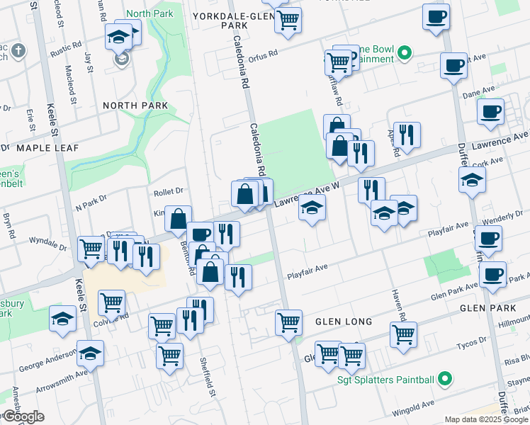 map of restaurants, bars, coffee shops, grocery stores, and more near in Toronto
