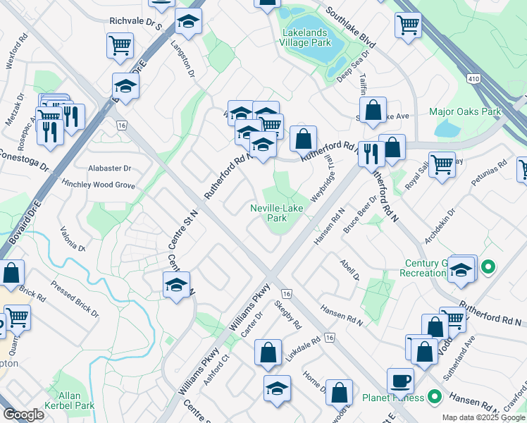 map of restaurants, bars, coffee shops, grocery stores, and more near 142 Weybridge Trail in Brampton