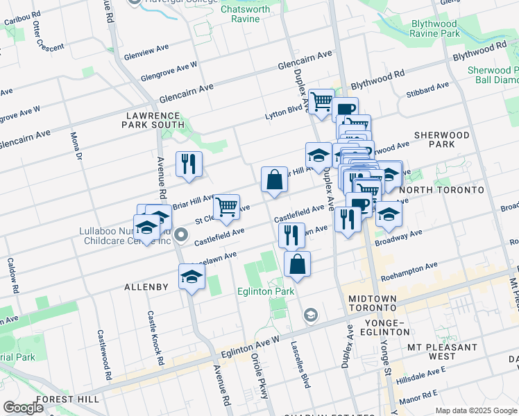 map of restaurants, bars, coffee shops, grocery stores, and more near in Toronto