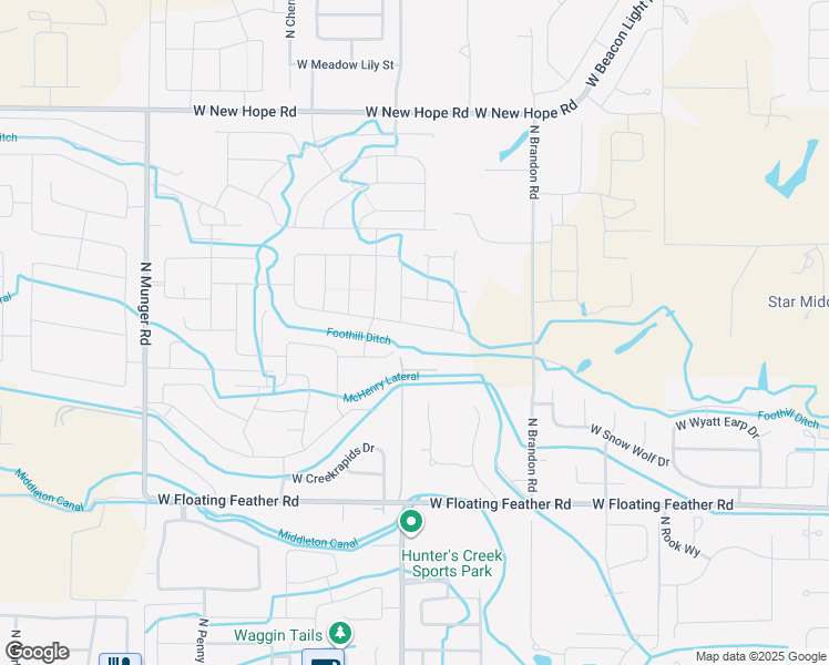 map of restaurants, bars, coffee shops, grocery stores, and more near 11100 West Floating Feather Road in Star