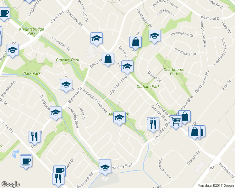 map of restaurants, bars, coffee shops, grocery stores, and more near 49 Alderbury Crescent in Brampton