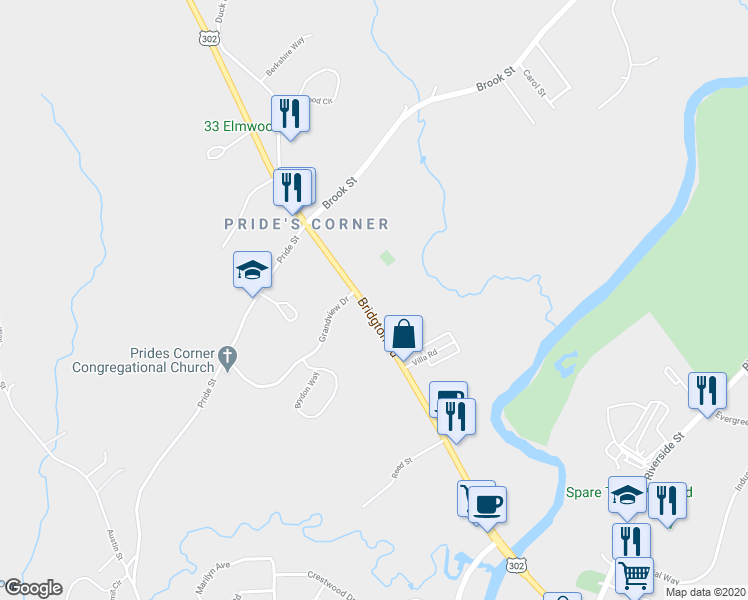 map of restaurants, bars, coffee shops, grocery stores, and more near 305 Bridgton Road in Westbrook