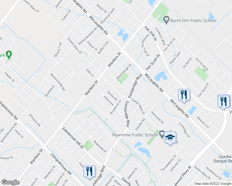 map of restaurants, bars, coffee shops, grocery stores, and more near 358 Queen Mary Drive in Brampton