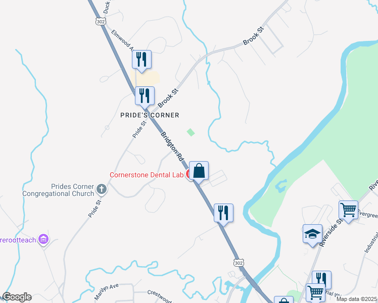 map of restaurants, bars, coffee shops, grocery stores, and more near 305 Bridgton Road in Westbrook