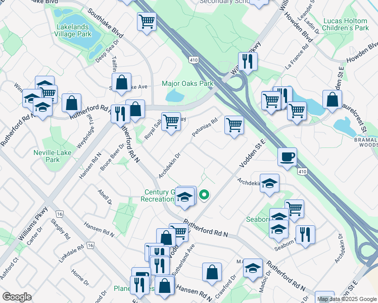 map of restaurants, bars, coffee shops, grocery stores, and more near 41 Fallway Road in Brampton
