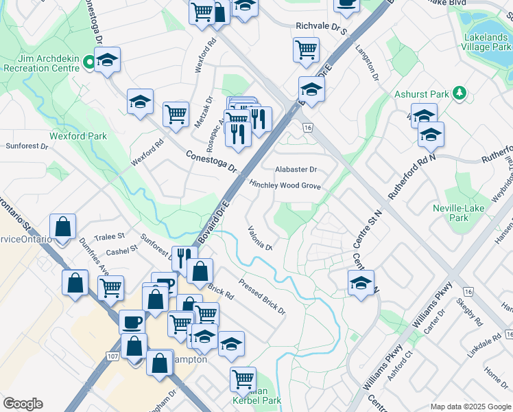 map of restaurants, bars, coffee shops, grocery stores, and more near 137 Valonia Drive in Brampton