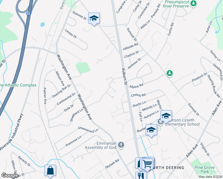 map of restaurants, bars, coffee shops, grocery stores, and more near 25 Braddish Court in Portland