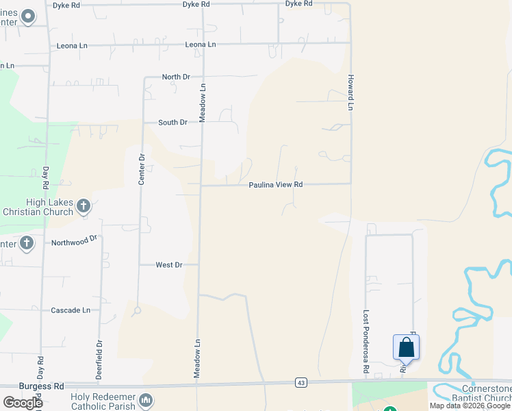 map of restaurants, bars, coffee shops, grocery stores, and more near 16255 Paulina View Road in La Pine