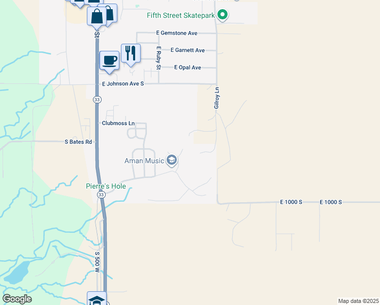 map of restaurants, bars, coffee shops, grocery stores, and more near 781 Woodland Way in Driggs