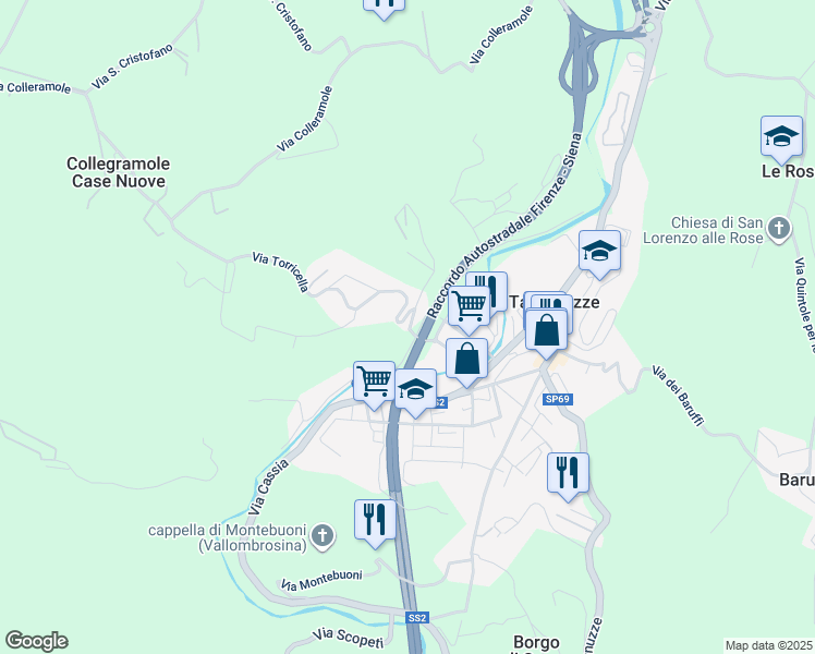 map of restaurants, bars, coffee shops, grocery stores, and more near 3 Via Torricella in Tavarnuzze