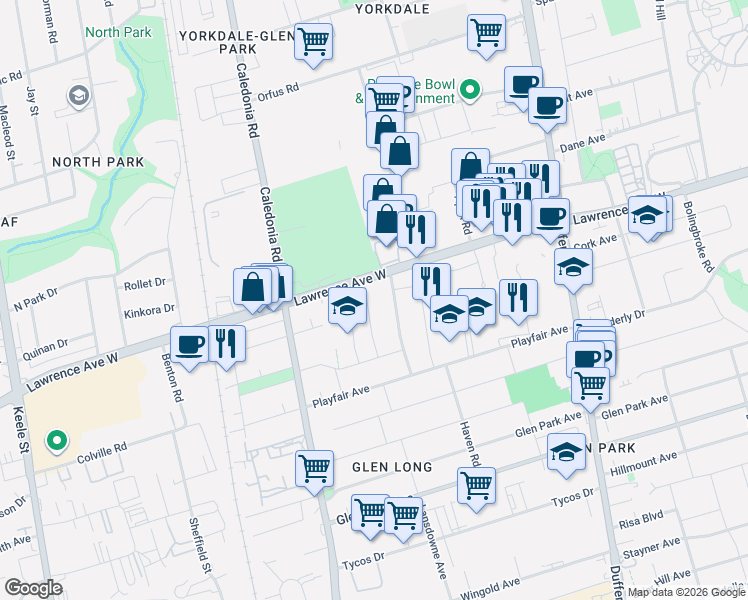 map of restaurants, bars, coffee shops, grocery stores, and more near 25 Sage Avenue in Toronto