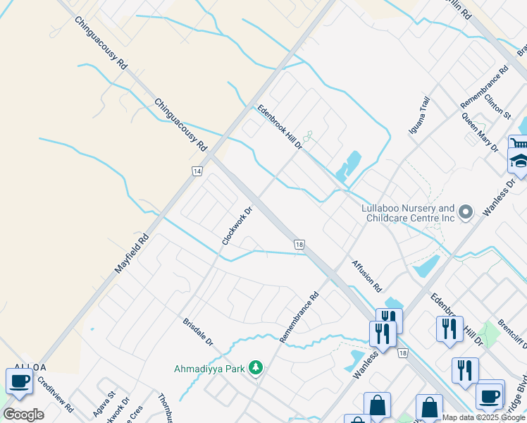map of restaurants, bars, coffee shops, grocery stores, and more near 11690 Chinguacousy Road in Terra Cotta