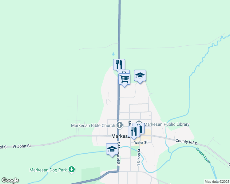 map of restaurants, bars, coffee shops, grocery stores, and more near 36 West Vista Boulevard in Markesan