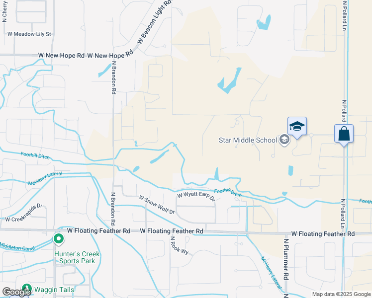 map of restaurants, bars, coffee shops, grocery stores, and more near 2203 North Sunny Lane in Star