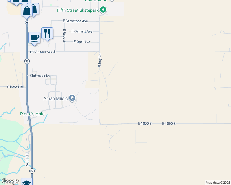 map of restaurants, bars, coffee shops, grocery stores, and more near 761 Gilroy Lane in Driggs