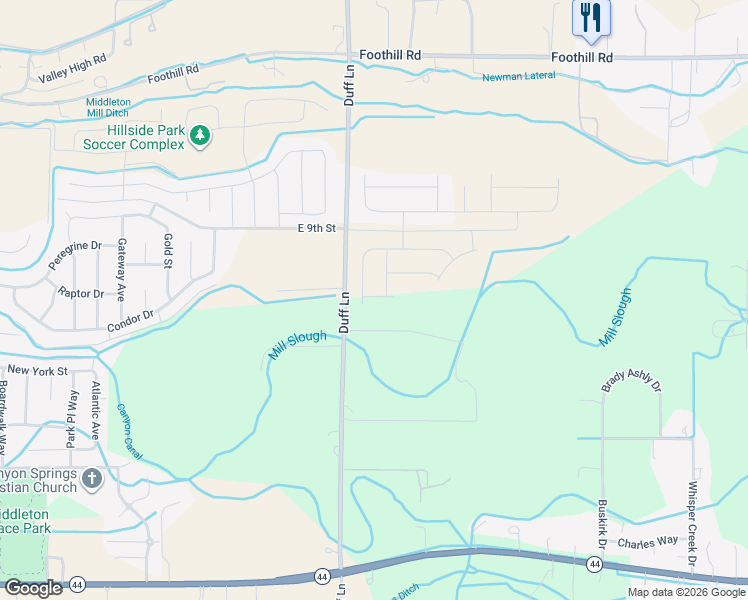 map of restaurants, bars, coffee shops, grocery stores, and more near 23312-23404 Duff Lane in Middleton