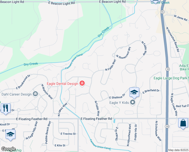 map of restaurants, bars, coffee shops, grocery stores, and more near 1760 North Parkforest Way in Eagle