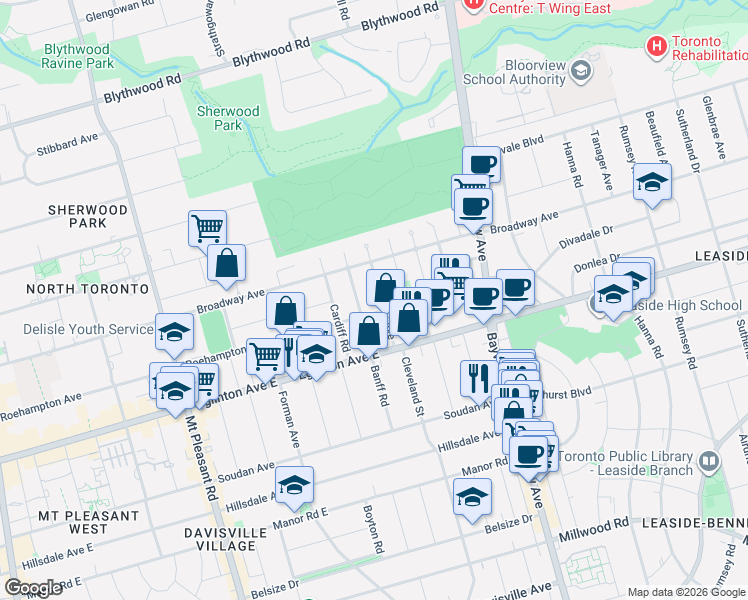 map of restaurants, bars, coffee shops, grocery stores, and more near 30 Walder Avenue in Toronto