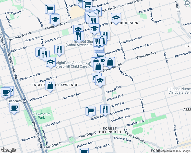 map of restaurants, bars, coffee shops, grocery stores, and more near in Toronto