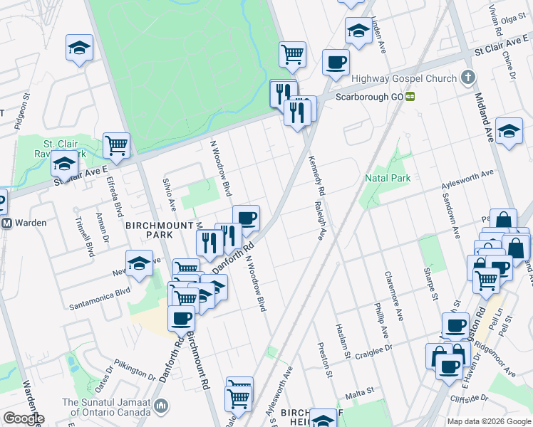 map of restaurants, bars, coffee shops, grocery stores, and more near in Toronto