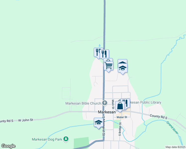 map of restaurants, bars, coffee shops, grocery stores, and more near 36 West Vista Boulevard in Markesan