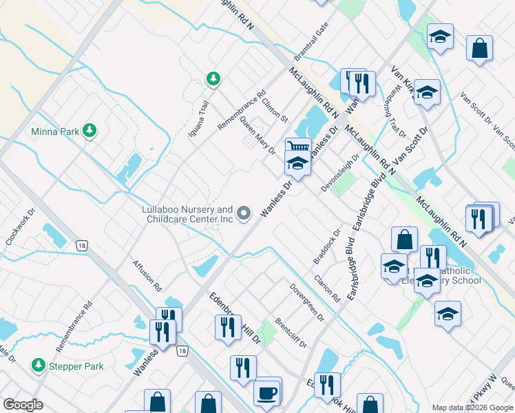 map of restaurants, bars, coffee shops, grocery stores, and more near in Brampton