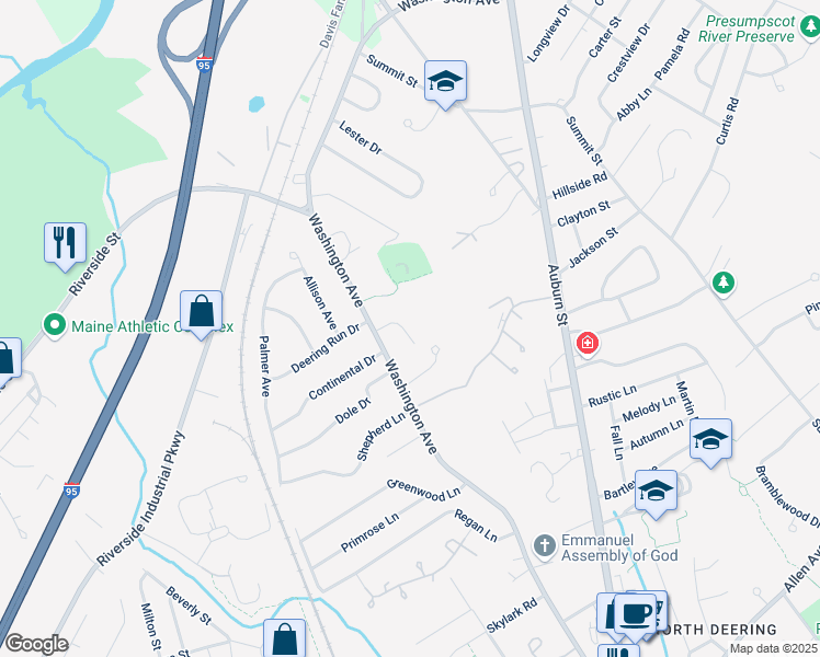map of restaurants, bars, coffee shops, grocery stores, and more near 33 Smith Farm Lane in Portland
