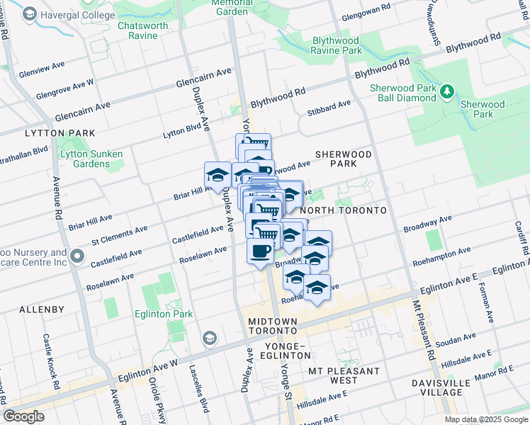 map of restaurants, bars, coffee shops, grocery stores, and more near in Toronto