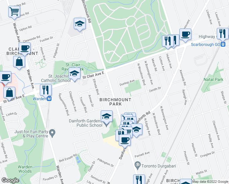 map of restaurants, bars, coffee shops, grocery stores, and more near in Toronto