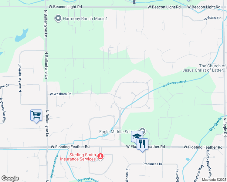 map of restaurants, bars, coffee shops, grocery stores, and more near 1795 North Moon Bello Way in Eagle